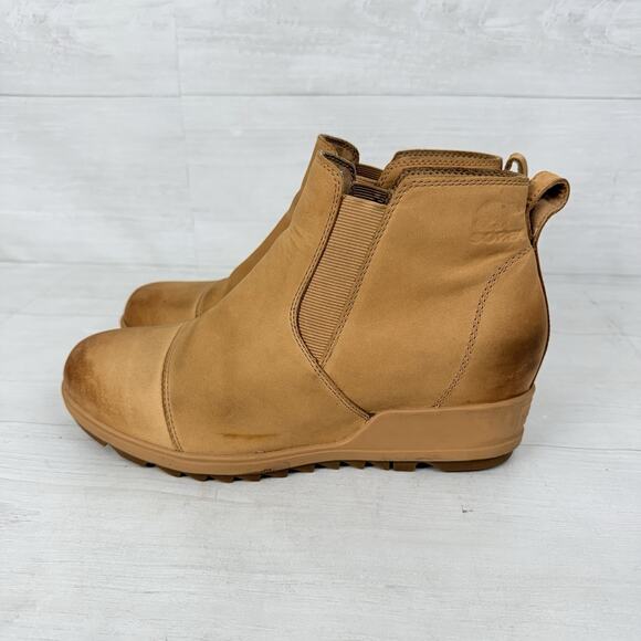 Sorel Evie Chelsea Bootie Womens 10 Pull-On Ankle Boots Tan Leather Fall Comfort - Picture 4 of 13